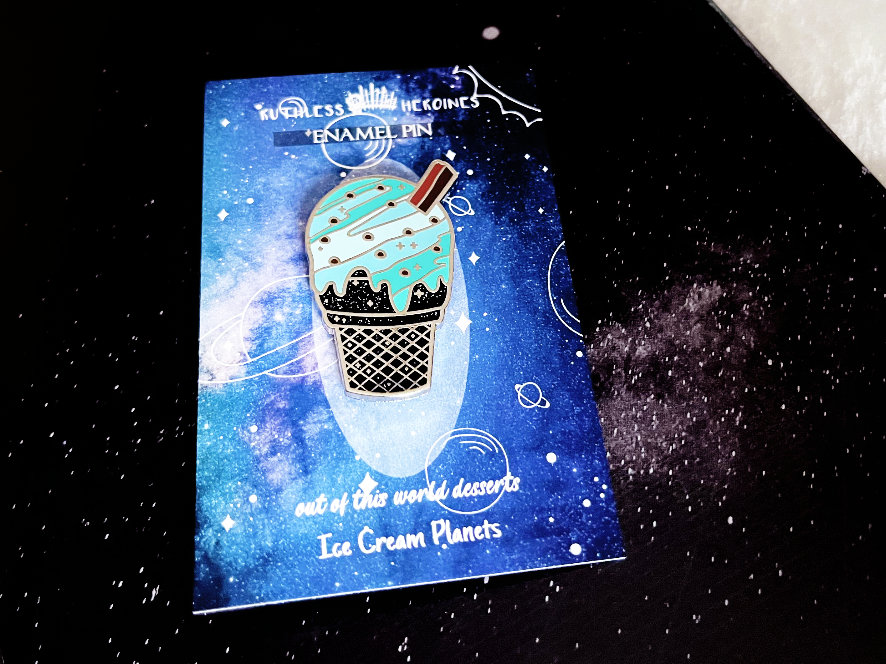 Uranus 'Mint Chocolate Meteoroid' Ice Cream Planet Enamel Pin